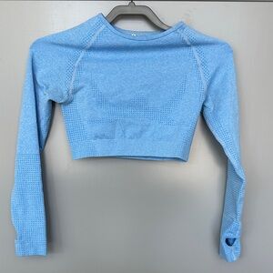 Blue Long Sleeve Women's Workout Crop Top
